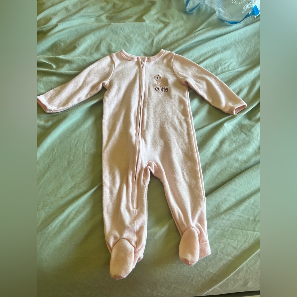 Baby Girl Footed Sleeper Pajamas | Pink “Cutie” Bear | Size 3-6 Months